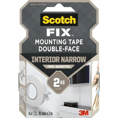 Imagen de Scotch Fix Cinta de Montaje para Molduras 4 rollos, 10 mm x 2 m Óptimo Zócalos Decorativos y Canaletas Eléctricas en Interiores, Hasta kg
