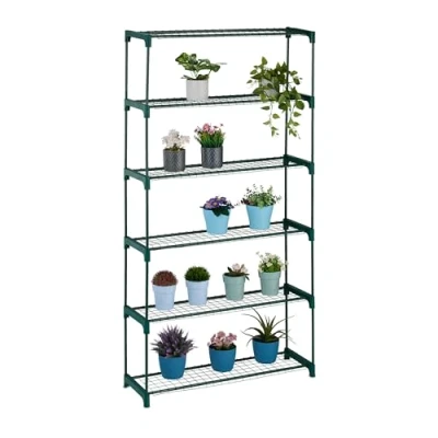 Imagen de Relaxdays Estantería para Plantas, 6 Niveles, Mueble Macetas Flores y Hierbas, Soporte Metálico, 173x91x28,5 cm, Verde, Acero