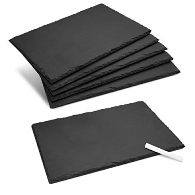 Imagen de Navaris 6X Plato Llano de Pizarra Natural Bandejas para Servir Alimentos quesos Aperitivos Tapas Sushi Tablas rectangulares Piedra 30 x 20 CM