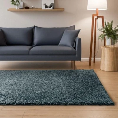Imagen de Interiyou Sofia Alfombra de pelo largo (80 x 150 cm, mullida y monocolor, lavable antideslizante, suave), color azul