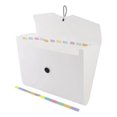 Imagen de D.RECT 5580 Carpeta de archivos extensible A4 Acordeón Clasificadora documentos con 12 Compartimentos Acordeon Blanco