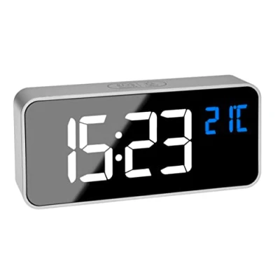 Imagen de TFA Dostmann Despertador Digital con Efecto Espejo, 60.2032.54, 2 alarmas, 16 Tonos de Alarma, 4 Niveles Brillo, Hora (Am/PM) batería integrada, Plata 145 x 32 65 mm