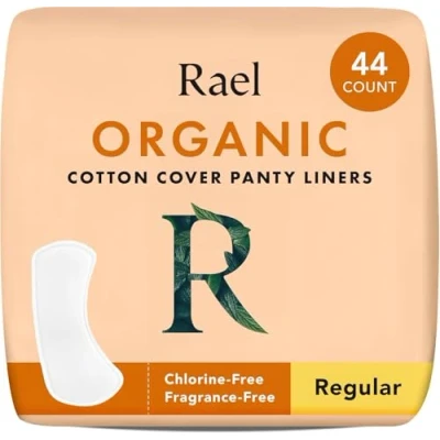 Imagen de Rael Forro de algodón orgánico, sin perfume, cloro, hipoalergénico, absorción ligera, para mujer, vegano y libre crueldad (regular, 44 unidades)