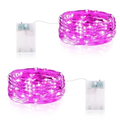Imagen de Vacoulery Guirnalda Luces Pilas 3 Metros 30LEDs LED Cadena de Interior para Navidad Halloween Bodas (2 Piezas, Rosa)