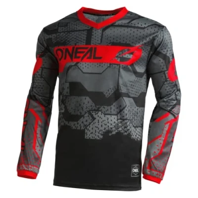Imagen de O&#039;Neal Maillot de Motocross Manga Larga MX Enduro Protección Acolchada en los Codos, Cuello V, Transpirable Element Camo V.22 Adulto Rojo Negro Talla M