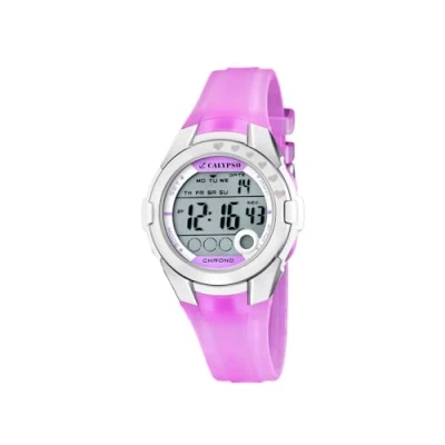 Imagen de Calypso Chrono Reloj digital infantil de cuarzo con correa plástico rosa (luz, cronómetro) sumergible a 100 metros