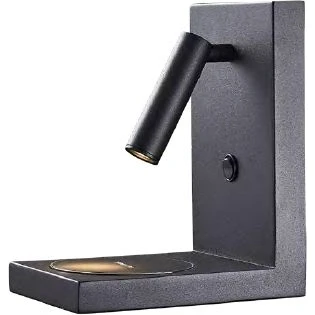 Imagen de Mantra Iluminación. Modelo ZANZIBAR. Aplique de pared con cargador inalámbrico para móvil fabricado en aluminio y hierro acabado color negro arena