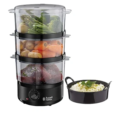 Imagen de Russell Hobbs Vaporera Compact Matte Black Capacidad 7 litros, Diseño Compacto, Cuenco para Arroz, Temporizador 60 Minutos, Sin BPA, Acero Inoxidable 26530 56
