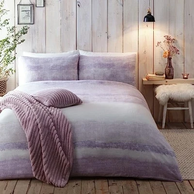 Imagen de Appletree Hygge Anson Stripe Juego de Funda edredón 100% algodón Cepillado, tamaño Super King en Color Malva