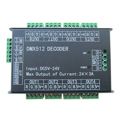Imagen de High Power 24 Channel RGB 3A/CH DMX512 Controller Led Decoder Dimmer 500Hz Flicker Free Smoother Dimming DMX Signal Indicator Flashes Function DC 5V 24V