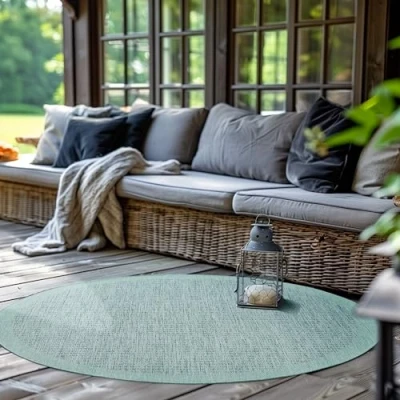 Imagen de SIMPEX Alfombra Exterior Redonda para Terraza, Balcón y Jardín, de Cocina Diseño Liso, Resistente a la Intemperie, Lavable Colores Azul, 160 cm