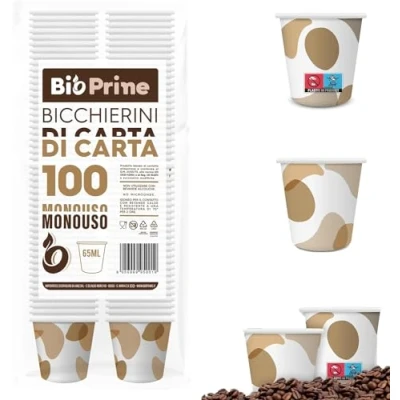 Imagen de 100 Vasos de café papel 65 ml desechables biodegradables ecológicos