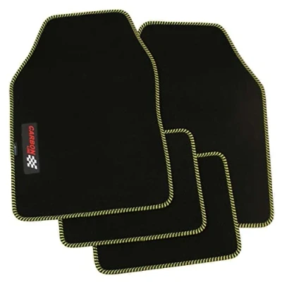 Imagen de PETEX Alfombrillas universales de Carbono para Coche, 4 Unidades, Color Negro y Amarillo
