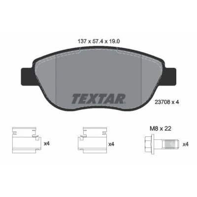 Imagen de TEXTAR 2370803 Juego de pastillas freno no preparado para indicador desgaste con tornillos pinza accesorios CITROËN: Xsara Picasso
