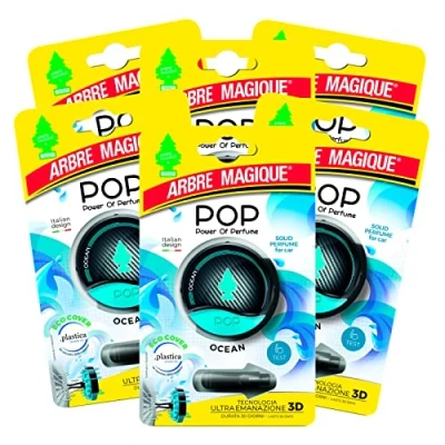Imagen de Arbre Magique POP, ambientador para coche sólido, fragancia Ocean, perfume delicado y fresco, duración hasta 30 días, diseño italiano, paquete de 6 unidades