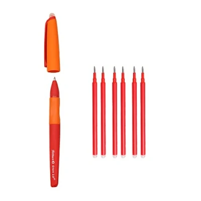 Imagen de Pelikan Erase 2.0, Penna Cancellabile Ergonomica Roller, Inchiostro Rosso, Set Penne per Destrimani e Mancini, Cancellabili la Scuola, Ricaricabile, 7 Refill Inclusi