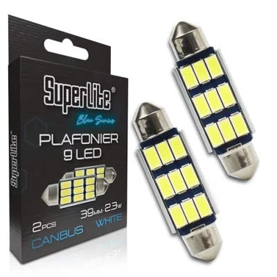Imagen de Superlite Set de 2 Bombillas Plafonier 9 Leds, 42 mm 23W la Gama Blue Series Tecnología CanBus Luz Blanca Ideal para Coche y Camión