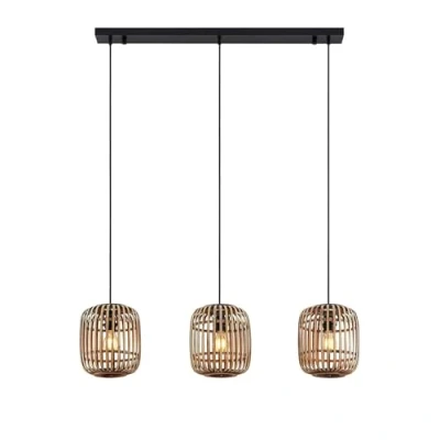 Imagen de lámpara colgante &#039;Canyana&#039; (Tradicional) en Marrón hecho de Madera e.o. para Salón &amp; Comedor (3 llamas, E27) Lindby madera, colgante, lámpara, techo