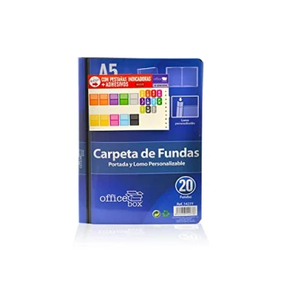 Imagen de Carpeta de Fundas Personalizable (Portada y Lomo) Tamaños A4+ A5 Tapas Rígidas Office Box (A5 20 Fundas)