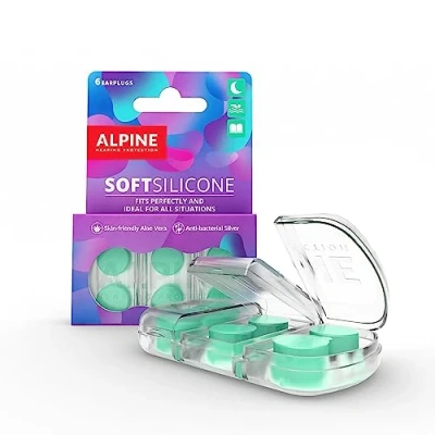 Imagen de tapones de oído Alpine SoftSilicone reductores ruido para dormir, nadar y concentrarse Cómoda solución los ronquidos 28 dB atenuación Paquete 6 silicona