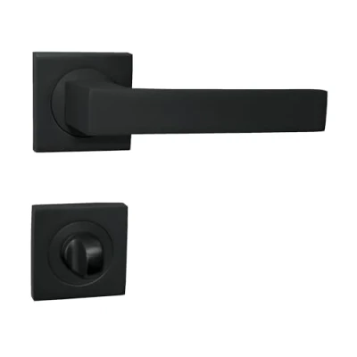 Imagen de domino QUBIK QR Juego de manillas para puerta baño, roseta cuadrada, puertas set aseo, herrajes aluminio, color negro