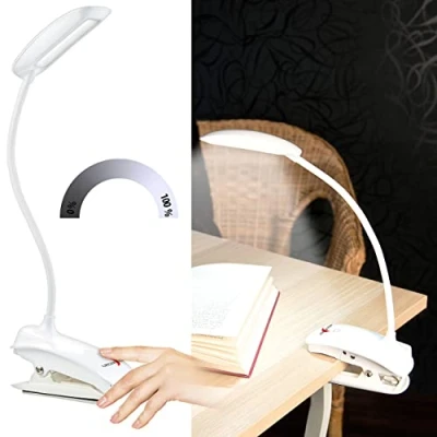 Imagen de Lunartec Iluminación Lampara de Lectura: Lámpara Pinza Cuello Cisne con LED COB 3 vatios y batería, Función Carga USB (Punto sujeción bateria cargada)