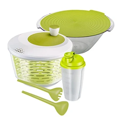 Imagen de Westmark Set de ensalada, 4 unidades, Escurridor bol, y batidor aderezos, Plástico, Transparente/Blanco/Verde, 243022E6