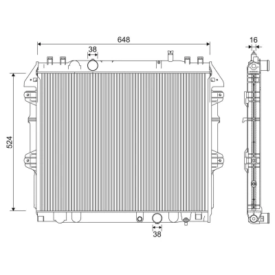 Imagen de VALEO 701345 Radiador, refrigeración del motor Aluminio 524 648 16 sin caperuza Aletas soldadas TOYOTA: HILUX 3 Pick up, 6 up