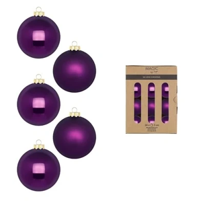Imagen de bolas de Navidad cristal 3 cm, 24 unidades, mate y brillante, mini para árbol Navidad, decoración color morado