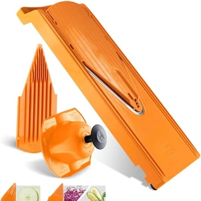 Imagen de Börner Cortador de verduras V3 TrendLine Basic Set (4 piezas) (Mandolina en V) + soporte inserto corte y seguridad Rallador (Naranja)