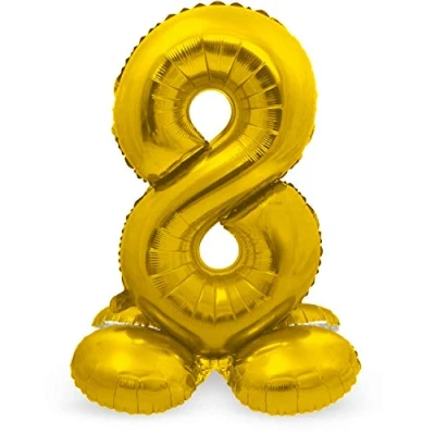 Imagen de Folat 64708 Globo de Aluminio con Base Número Figura 8 color dorado 86 cm decoración globos helio para cumpleaños, aniversario
