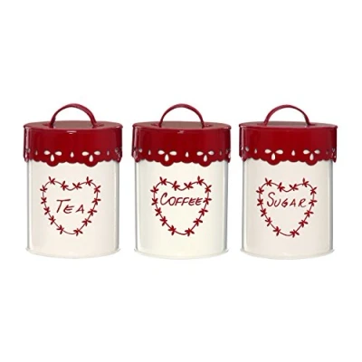 Imagen de Premier Anglaise Juego de 3 Botes para té, café, azúcar, Color Crema/Rojo, Metal, 11x11x14,