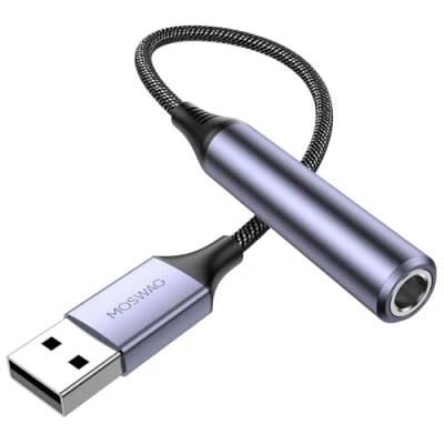 Imagen de MOSWAG Adaptador de Audio con Tarjeta Sonido Externa USB a convertidor estéreo Auxiliar 6,35mm Compatibles Computadoras portátiles, Computadoras, Amplificadores, Auriculares