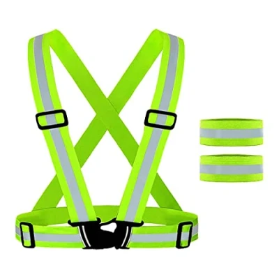 Imagen de ZMREN Chalecos Reflectantes, Chaleco de Seguridad Reflectante + Brazalete Reflectante, Ajustable Alta Visibilidad Elastic Reflector Chaleco, para Andar en Bicicleta, Caminar, Correr