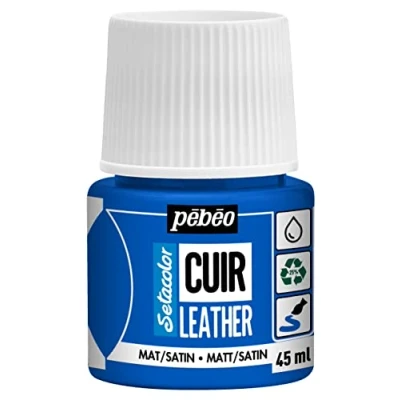 Imagen de Pebeo Setacolor cuero Pintura acrílica para y polipiel Personalización de bolsos, zapatos, zapatillas Resistente a arañazos, dobleces roces Acabado mate/satinado Azul Océano 45 ml