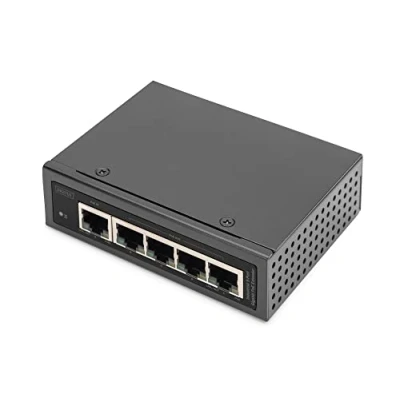Imagen de DIGITUS Extensor PoE Gigabit Industrial de 5 Puertos 1 Puerto RJ45 Entrada 802.3bt 4 Salidas 802.3af/at conectable en Cascada 10/100/1000 Mbit/s Negro