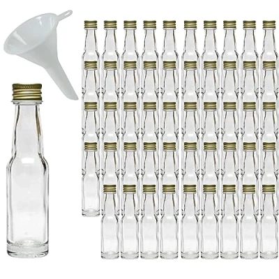 Imagen de mikken 50 mini botellas de cristal 20 ml con tapón rosca embudo