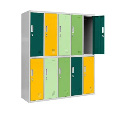 Imagen de Jan Nowak Armario para Vestuario Taquilla Metálico con 10 Compartimentos Ranuras de ventilación Recubrimiento Polvo 150 cm x 136 45 (Multicolor)