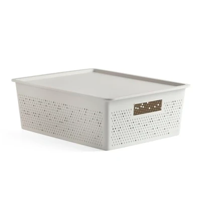 Imagen de TATAY Set de Caja Organizadora Rectangular 12L y Tapa Bohol, Polipropileno, Libre BPA, Plástico 100% Reciclado, Blanco, Medidas 30,5 x 39,5 13,5 cm