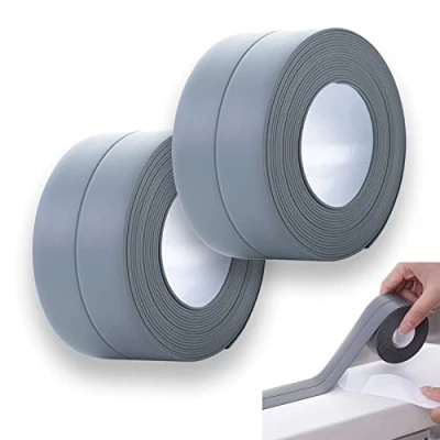 Imagen de 2 piezas cinta de sellado autoadhesiva, impermeable impermeable, cocina, baño, inodoro, costuras gris