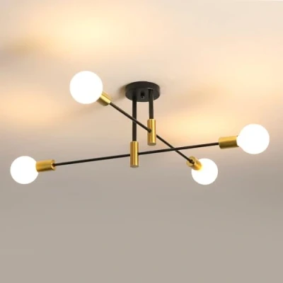 Imagen de Comely lámpara de techo 4 flammable E27 estilo retro oro negro metal diseño industrial para salón comedor dormitorio loft iluminación
