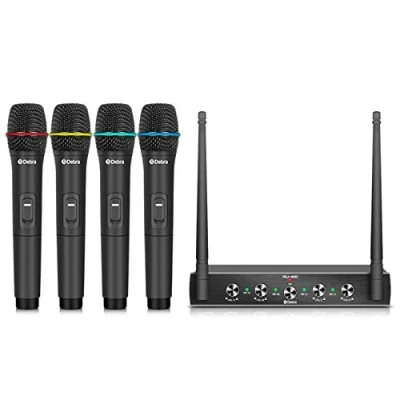 Imagen de D Debra Micrófono Inalámbrico,Micrófono Inalámbrico de Mano UHF,Frecuencia Ajustable 100 m Distancia recepción inalámbrica para Fiesta casa DJ Iglesia (con 4 portátiles (B))