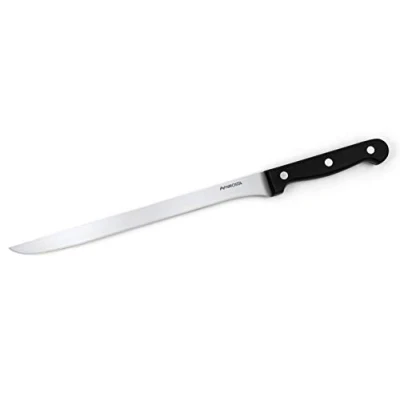 Imagen de Nirosta Mega Cuchillo Jamonero 36/24 cm, Hoja de Acero Afilado y Mango Ergonómico Plástico con 3 Remaches, para Cortar Lonchas Finas Jamón, Color Negro, 1 ud.
