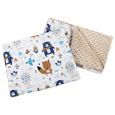 Imagen de Medi Partners Manta Bebé con Almohada 100% Algodón Minky Cobija Infantil Reversible 55x75+35x30cm Multifuncional para Cochecitos Cunas Asientos niños