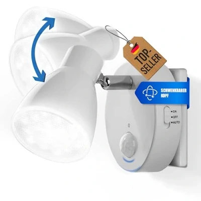 Imagen de Trango sensor LED de luz nocturna TG2635 016 en blanco con función automática 230V movimiento seguridad, lámpara enchufe, pared, orientación,