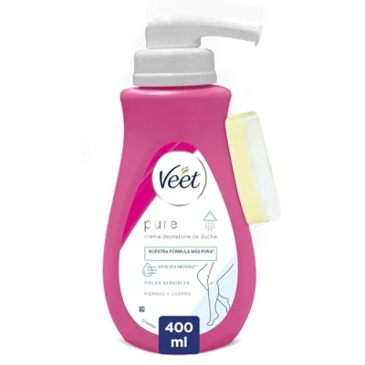 Imagen de Veet Crema Depilatoria Corporal para Usar Bajo la Ducha Mujer, con Dosificador, Piel Sensible 400 ml