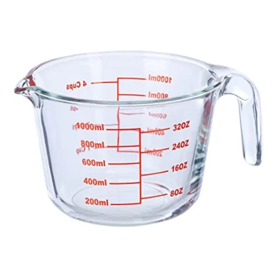Imagen de Relaxdays Vaso Medidor Cristal, 1 Litro, Resistente al Calor, Apto para Microondas, Escala en ml, oz, Cups, Transparente