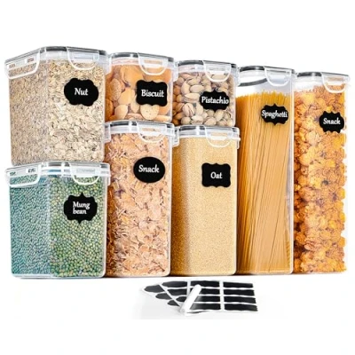 Imagen de GoMaihe Botes Cocina, Juego de 8 Piezas Recipiente Cocina Almacenaje Plástico Alimentos Sellados con Tapa, Se Utiliza para Almacenar Cereales, Pasta, Arroz, Harina, Etc