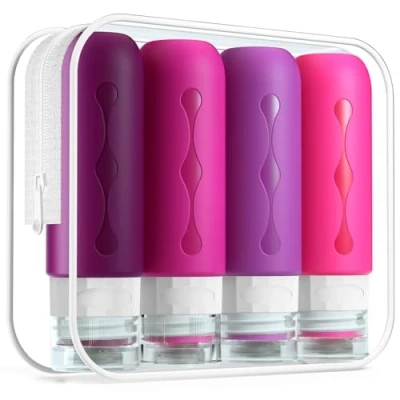 Imagen de Gemice Botella de Viaje 4 Pack TSA aprobó la Portátiles Silicona a Prueba Fugas (90ml) para champús, lociones y artículos tocador, FDA Certified BPA Free
