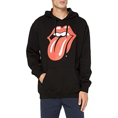 Imagen de Rolling Stones The Pullover Hoodie: Checker Tongue Sudadera con Capucha, Negro (Black Black), S para Hombre